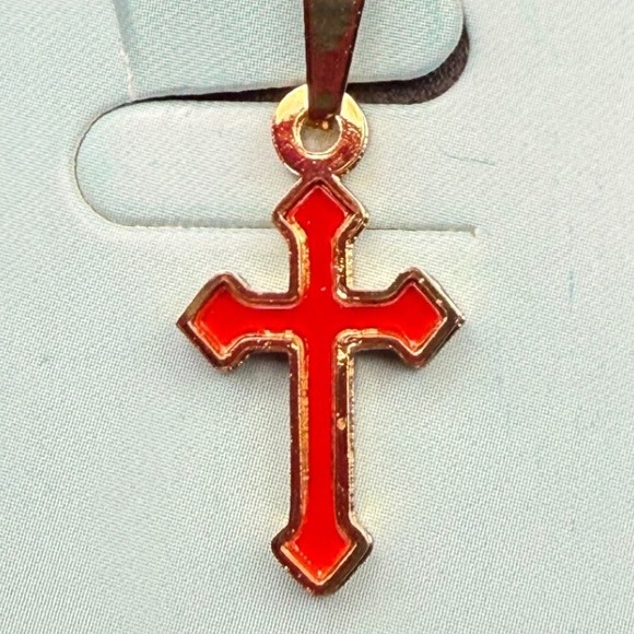 Jewelry - Gold Tone Stainless Steel Red Cross Pendant Necklace Religious Jewelry